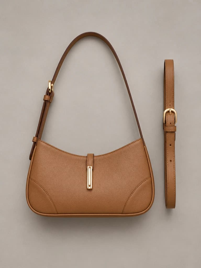 Premium bag and belt flat lay