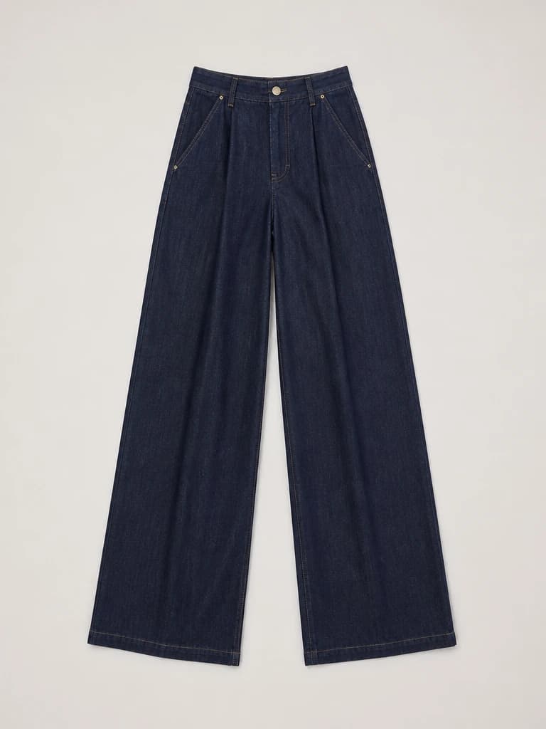 Premium wide-leg denim flat lay