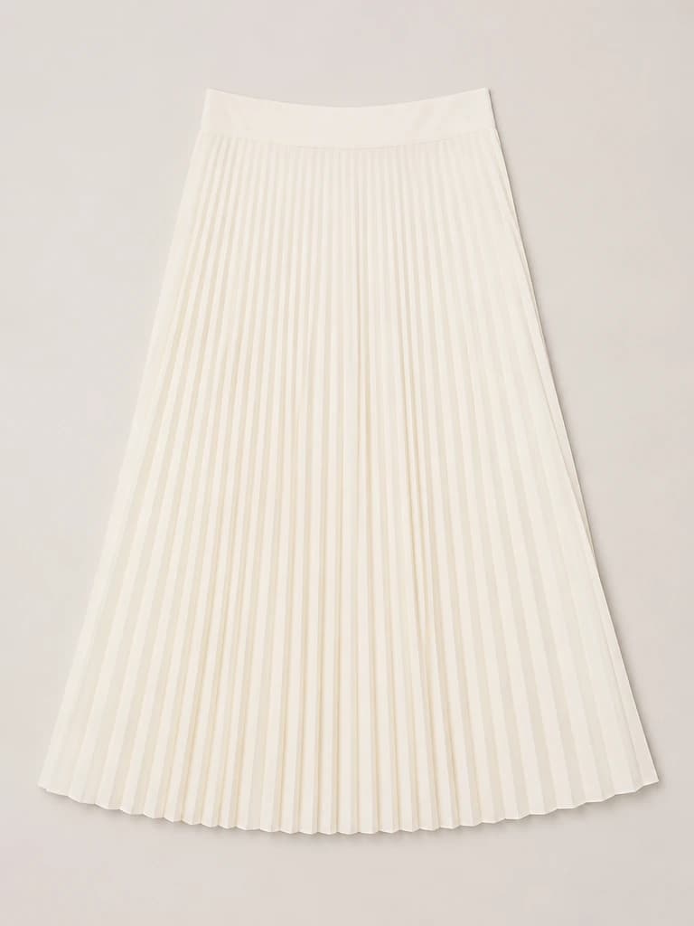 Ivory pleated skirt flat lay