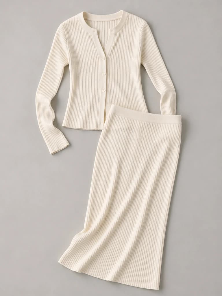 Ivory knit set flat lay
