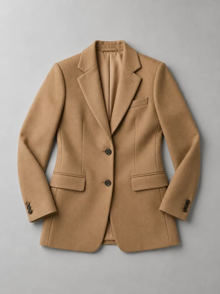Camel wool blazer flat lay