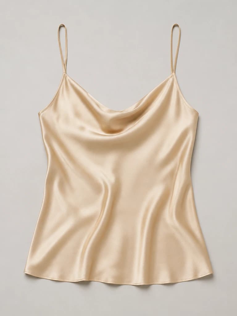 Champagne satin camisole flat lay