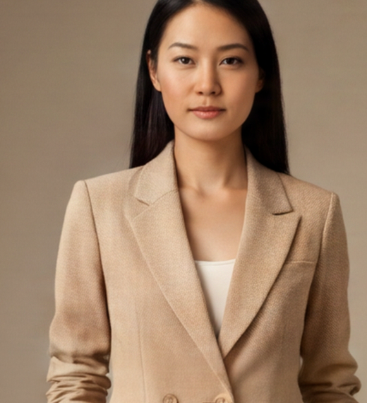 穿着同款米色西装外套的美式电商风 AI 模特
